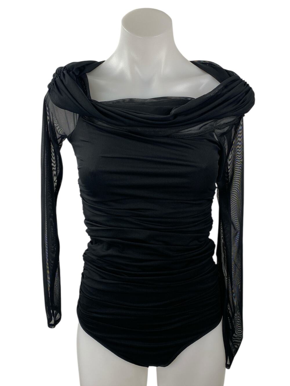 Abercrombie & Fitch Black Cowl Neck Mesh Long Sleeve Blouse Bodysuit Top Size S